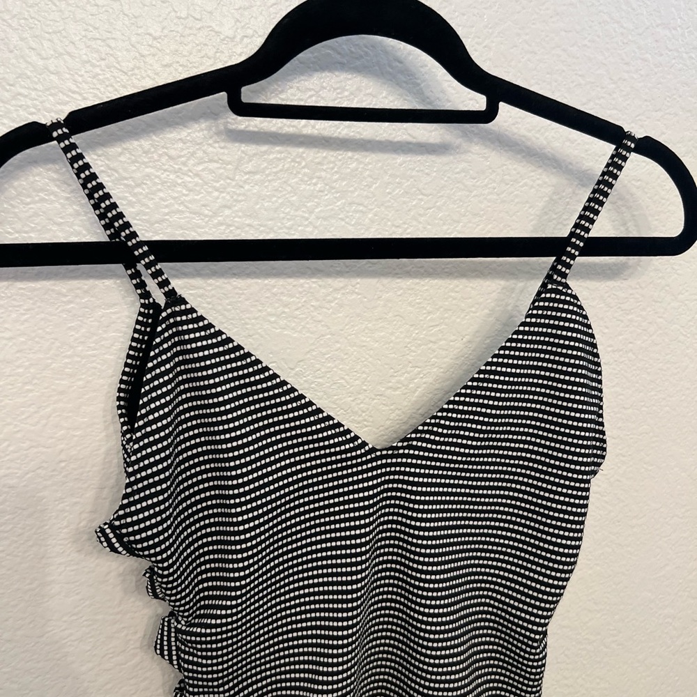 Black+White Striped Bodysuit Side Keyhole Cutouts